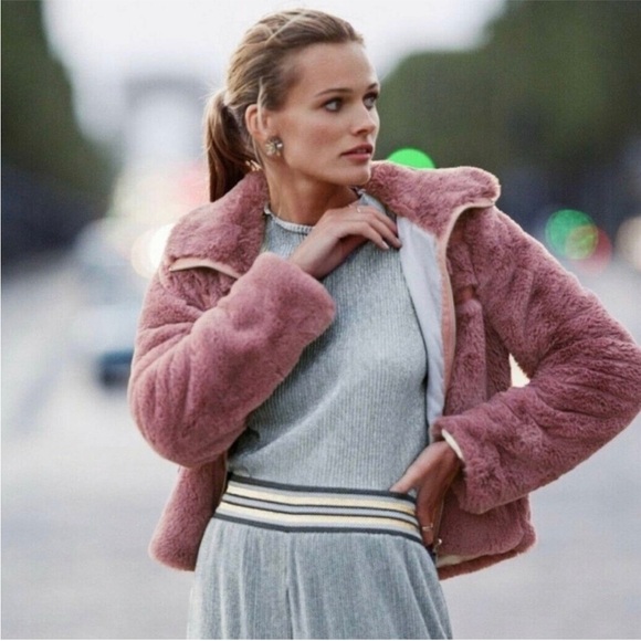 Anthropologie Chevron Faux Fur Coat Size XS - Picture 2 of 7